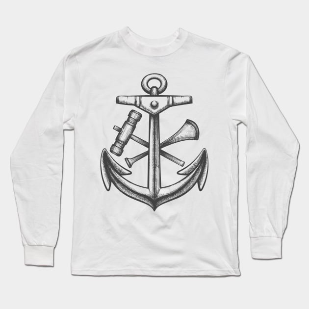 Ship Anchor with shipyard Tools Long Sleeve T-Shirt by devaleta